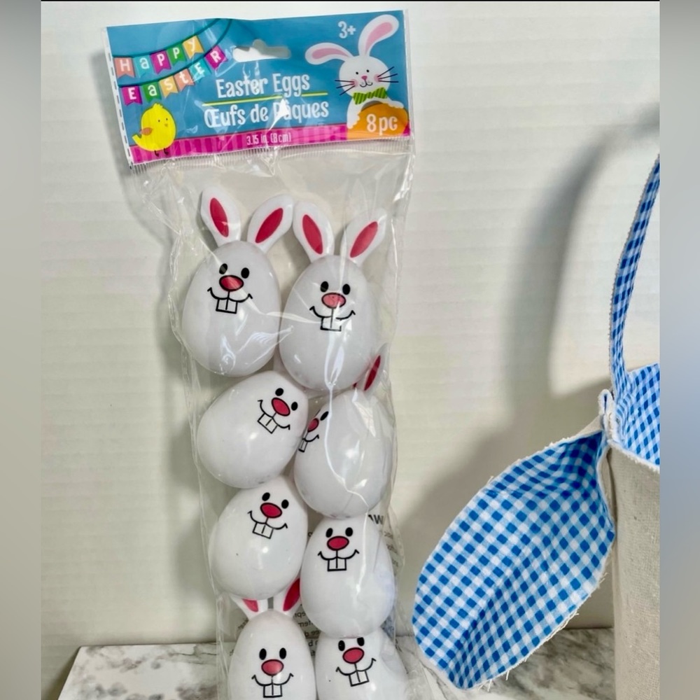 Adorable Blue Gingham Bunny Easter Basket with Eggs - Picture 10 of 10
